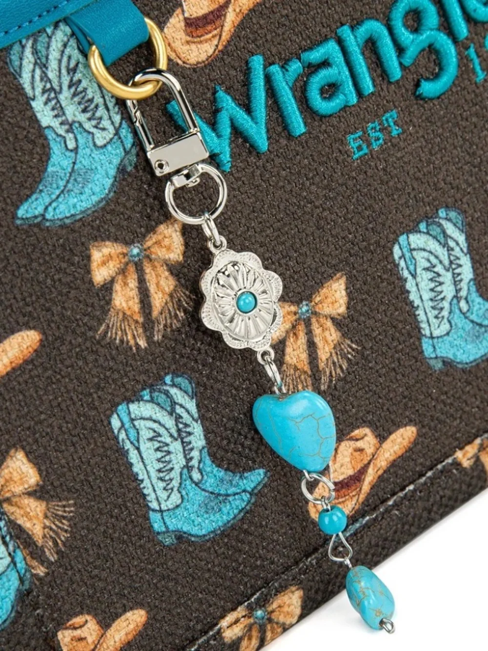 Wrangler Western Cowboy Print Tote Bag Coffee - Picture 2 of 8